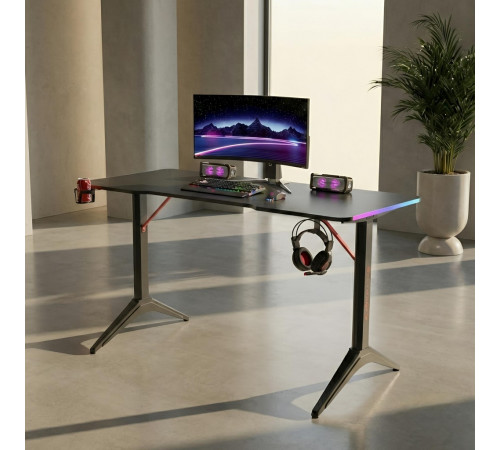 Стол компьютерный игровой D2208 чёрный 120x60см, с LED подсветкой