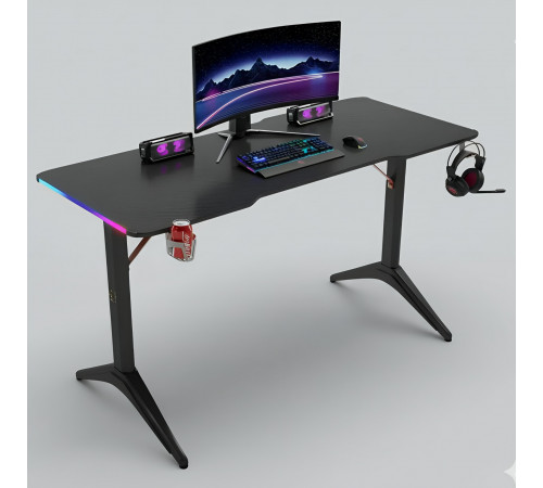 Стол компьютерный игровой D2208 чёрный 120x60см, с LED подсветкой