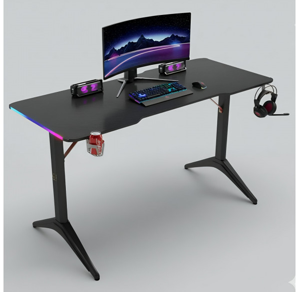 Стол компьютерный игровой D2208 чёрный 120x60см, с LED подсветкой