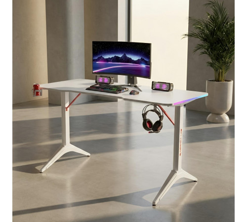 Стол компьютерный игровой D2208 белый 120x60см, с LED подсветкой