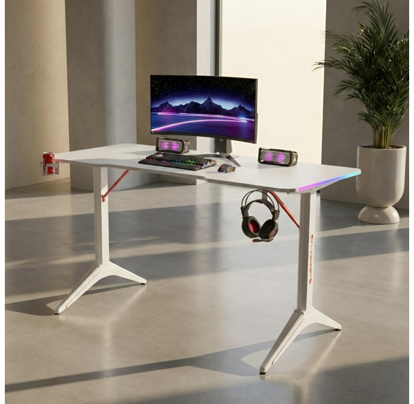 Стол компьютерный игровой D2208 белый 120x60см, с LED подсветкой
