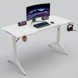 Стол компьютерный игровой D2208 белый 120x60см, с LED подсветкой