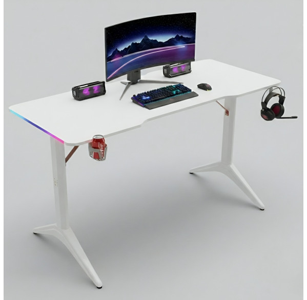 Стол компьютерный игровой D2208 белый 120x60см, с LED подсветкой