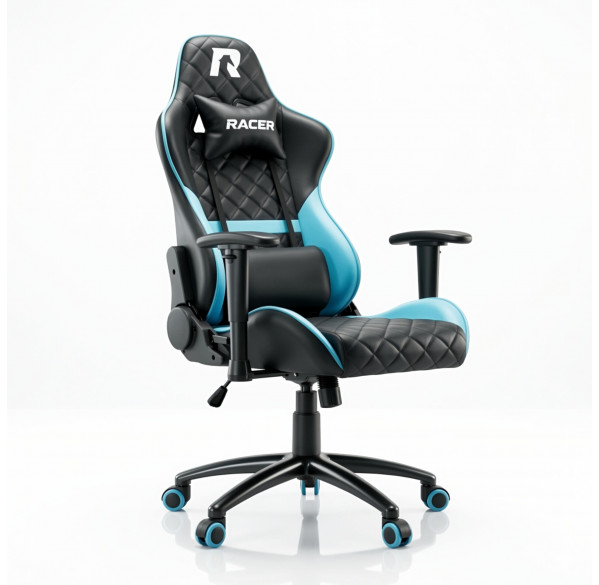 Кресло игровое RACER Premium Чёрный + Голубой