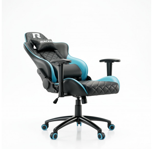 Кресло игровое RACER Premium Чёрный + Голубой