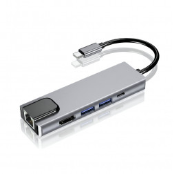 Многопортовый хаб Type-C | 5 в 1 | HDMI + LAN + 2×USB 3.0 + Type-C (PD) | SGL P50