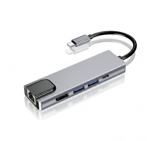 Многопортовый хаб Type-C | 5 в 1 | HDMI + LAN + 2×USB 3.0 + Type-C (PD) | SGL P50