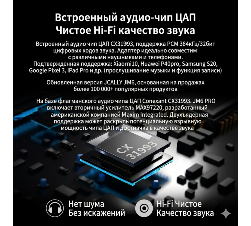 Портативный усилитель звука JCALLY JM6 Pro (Type-C на 3.5 мм) + переходник с Type-C на USB