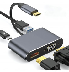 Переходник адаптер с Type-C на HDMI + VGA + USB 3.0 + Type-C (PD)