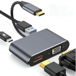 Адаптер USB HUB Type-C | 4 в 1 | HDMI + VGA + USB 3.0 + Power Delivery