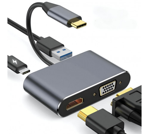 Переходник адаптер с Type-C на HDMI + VGA + USB 3.0 + Type-C (PD)
