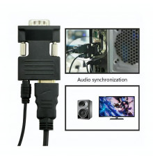 Переходник адаптер с VGA (мама, +3.5 AUX со звуком) на HDMI (мама)