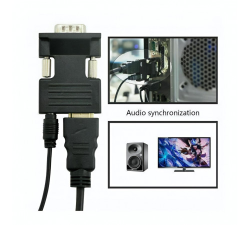 Переходник адаптер с VGA (мама, +3.5 AUX со звуком) на HDMI (мама)