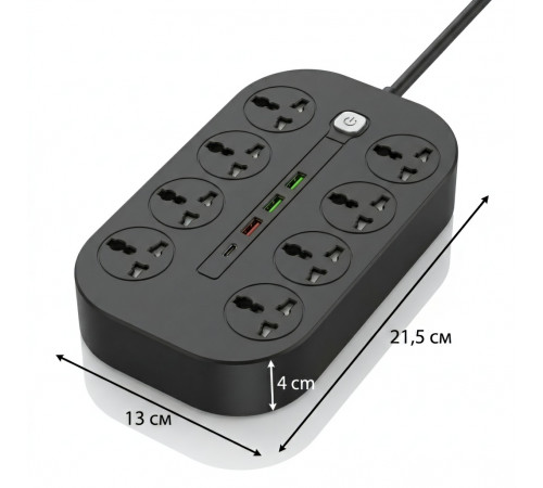 Удлинитель / сетевой фильтр ANTI STATIC (8x Power Socket + 3x USB + Type-C) 3м.