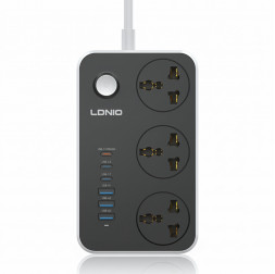 Удлинитель-сетевой фильтр | LDNIO SC3604C | 3×Розетки + 3×Type-C + 3×USB | 2м