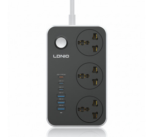 Удлинитель-сетевой фильтр | LDNIO SC3604C | 3×Розетки + 3×Type-C + 3×USB | 2м