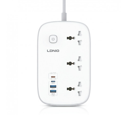 Удлинитель-сетевой фильтр | LDNIO SC6 | 3×Розетки + 2×Type-C + 2×USB | 2м