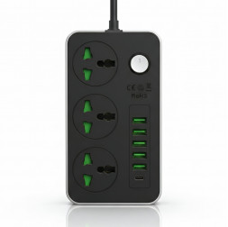 Сетевой удлинитель POWER SOCKET BK (3×Розетки + 5×USB + 1×Type-C) 2м.