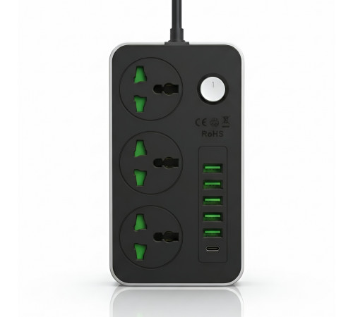 Сетевой удлинитель POWER SOCKET BK (3×Розетки + 5×USB + 1×Type-C) 2м.