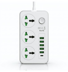 Сетевой удлинитель POWER SOCKET WH (3×Розетки + 5×USB + 1×Type-C) 2м.