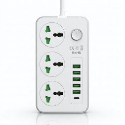 Сетевой удлинитель POWER SOCKET WH (3×Розетки + 5×USB + 1×Type-C) 2м.