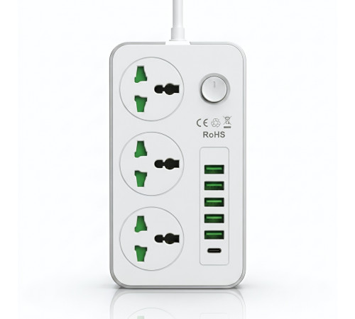 Сетевой удлинитель POWER SOCKET WH (3×Розетки + 5×USB + 1×Type-C) 2м.