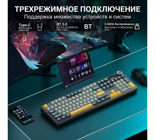 Клавиатура | AULA F108 Pro ◇ тёмная ночь | механическая | 2.4 ГГц + Bluetooth + USB