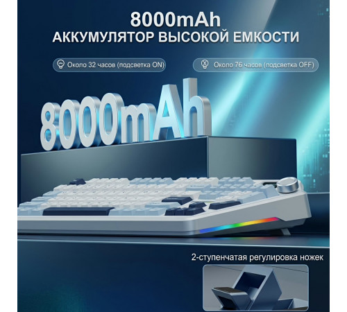 Клавиатура | AULA F108 Pro ◇ айсберг | механическая | 2.4 ГГц + Bluetooth + USB