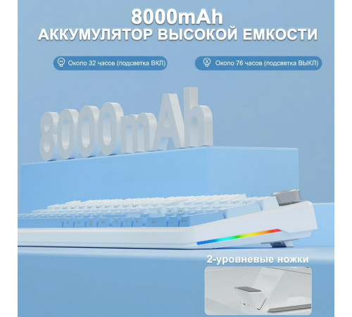 Клавиатура | AULA F108 Pro ◇ морская соль (side print) | механическая | 2.4 ГГц + Bluetooth + USB