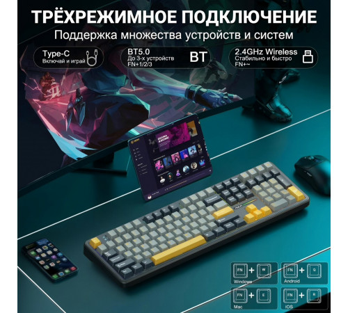 Клавиатура | AULA F108 ◇ тёмная ночь | механическая | 2.4 ГГц + Bluetooth + USB
