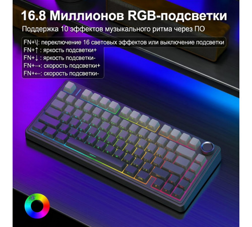 Клавиатура | AULA  F75 ◇ серый градиент (side print) | механическая | 2.4 ГГц + Bluetooth + USB