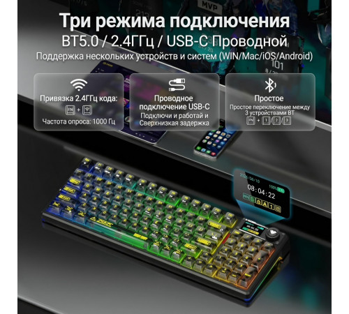Клавиатура | AULA  F98 Pro V3 ◇ чёрно-прозрачная | механическая | 2.4 ГГц + Bluetooth + USB