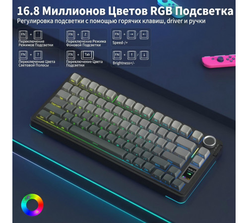 Клавиатура | AULA S75 Pro ◇ серый градиент (side print) | механическая | 2.4 ГГц + Bluetooth + USB