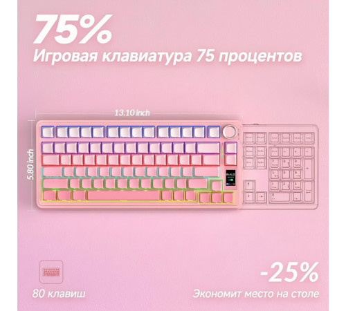 Клавиатура | AULA S75 Pro ◇ розовый градиент (side print) | механическая | 2.4 ГГц + Bluetooth + USB