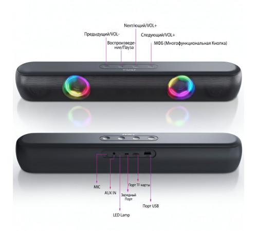 Колонки (саундбар) T-Wolf B320 (Bluetooth + 3.5mm + USB + MicroSD) 10 Вт