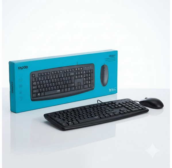 Комплект Rapoo NX1600 (EN+RU+TM), проводной (2в1) клавиатура + мышь