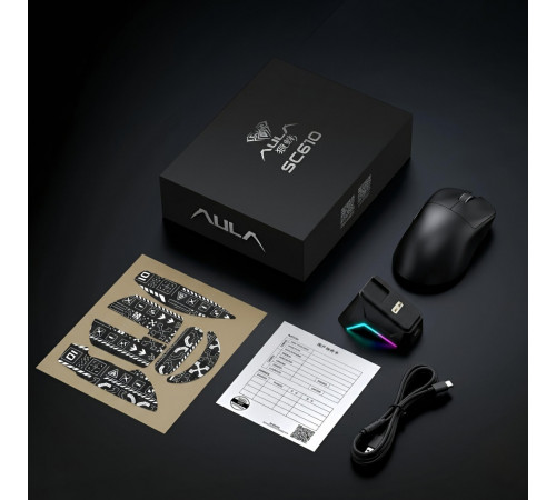 Мышь AULA SC610, чёрный (игровая, беспроводная, с док-станцией)