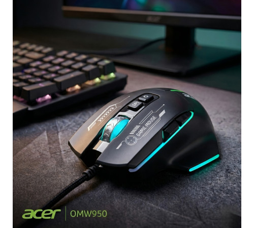 Мышь Acer OMW950, черная, игровая, проводная