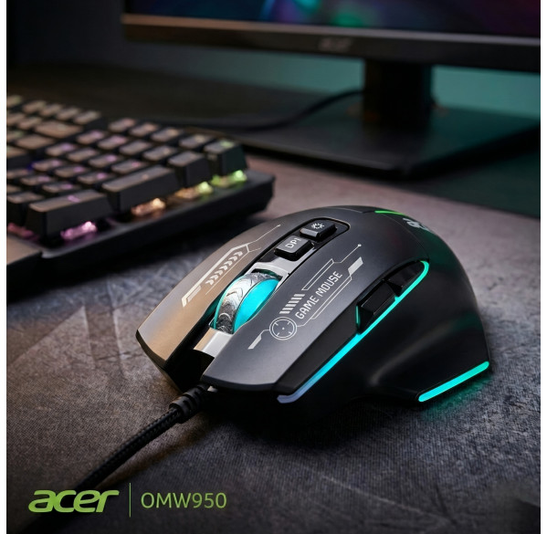 Мышь Acer OMW950, черная, игровая, проводная