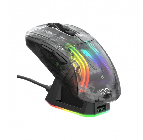 Мышь Attack Shark X2 PRO с док-станцией, чёрно-прозрачная, игровая, беспроводная, перезаряжаемая