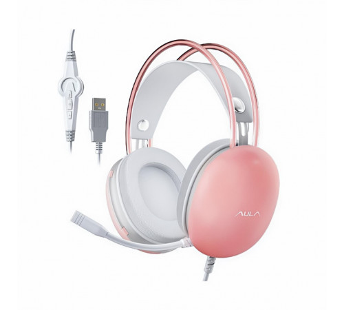 Наушники AULA S505 персиковые, игровые, проводные USB