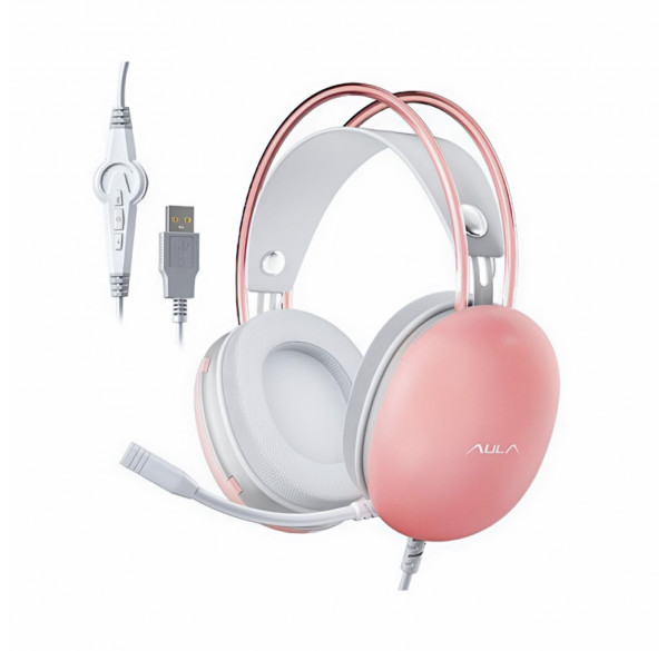 Наушники AULA S505 персиковые, игровые, проводные USB