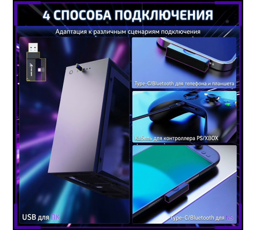 Наушники | Attack Shark L80 Pro | 2.4 ГГц + Bluetooth + AUX + USB + Type-C