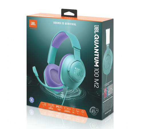 Наушники JBL Quantum 100 M2, сине-зелёный | AUX | игровые, проводные