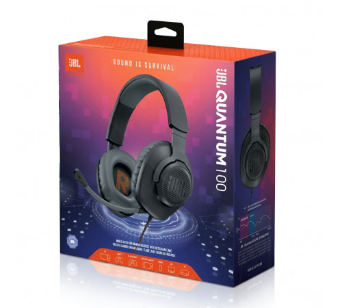Наушники JBL Quantum 100, чёрный | AUX | игровые, проводные