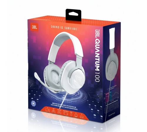 Наушники JBL Quantum 100, белый | AUX | игровые, проводные
