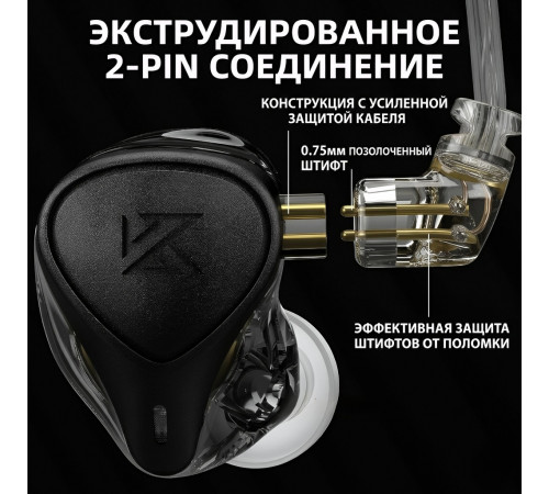 Наушники KZ ZEX Pro Black с микрофоном, внутриканальные IEM, игровые 