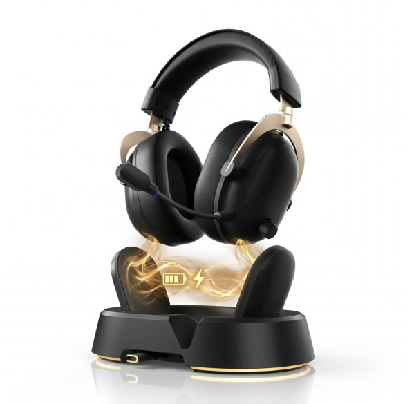 Наушники MCHOSE V9 Turbo+ с зарядной станцией, чёрно-золотой, игровые, беспроводные 