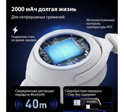 Наушники | MCHOSE X9 ◇ белый | 2.4 ГГц + Bluetooth + USB + AUX