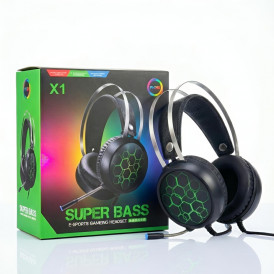 Наушники Super Bass X1, игровые, проводные USB